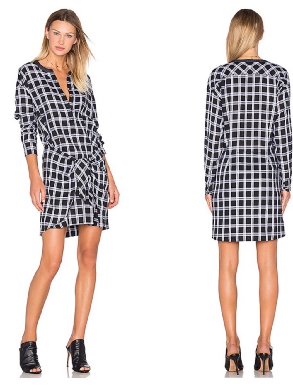 Rag & Bone Dress Grey Black Checked Oversized Wrap Tie Shirt Dress cotton large